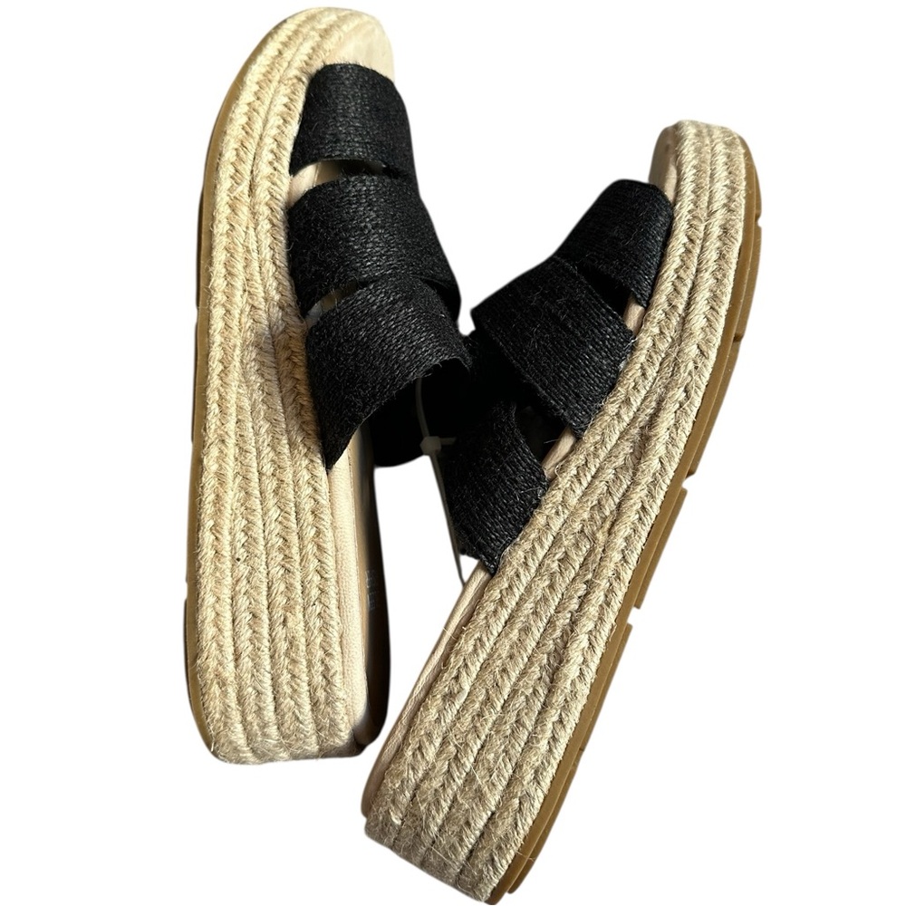 NEW Eileen Fisher Mayla Espadrille Platform Slides Sandal Black | Jute | Size 8 - Picture 9 of 11